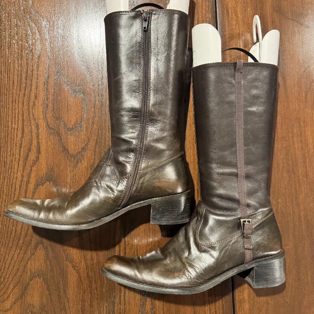 Stuart Weitzman Brown Mid-Calf Pointed-Toe Boots